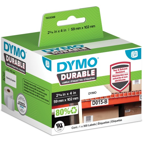 Dymo Address Label - 2 21/64" Width x 4 1/64" Length - White - Plastic - 300 / Roll - 1 Each