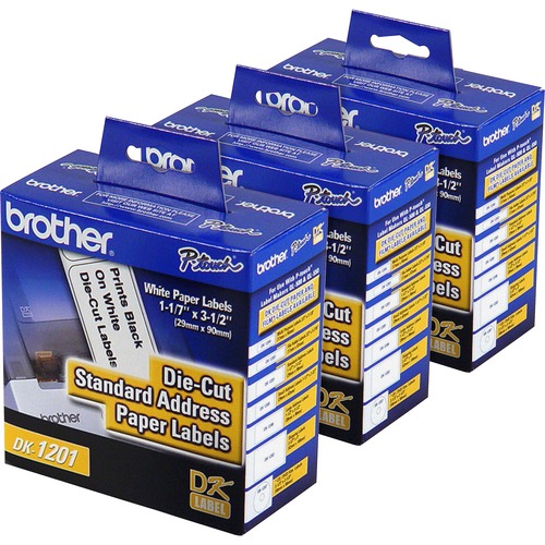 Brother Standard Address Paper Labels - 3 9/64" Width x 1 9/64" Length - Direct Thermal - White - Paper - 400 / Roll - Die-cut - 3 / Box