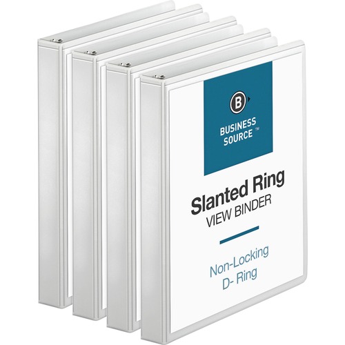 Business Source Basic D-Ring View Binders - 1" Binder Capacity - Letter - 8 1/2" x 11" Sheet Size - 240 Sheet Capacity - 3 x Slant D-Ring Fastener(s) - Internal Pocket(s) - Polypropylene - White - Sturdy, Clear Overlay, Spine Label, Non-glare, Exposed Riv