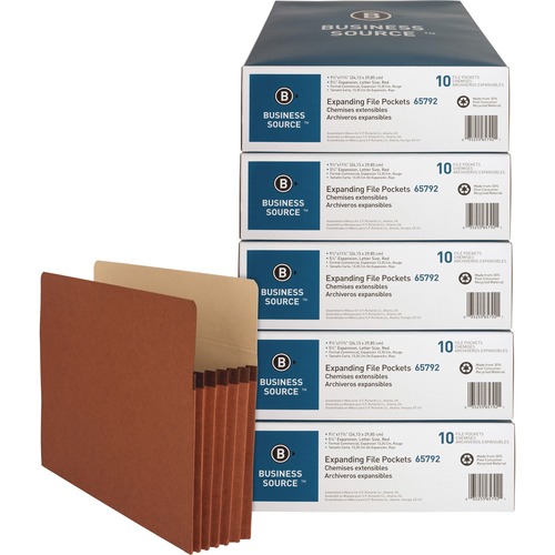 Business Source Letter Recycled File Pocket - 8 1/2" x 11" - 1200 Sheet Capacity - 5 1/4" Expansion - Redrope - 30% Recycled - 50 / Carton