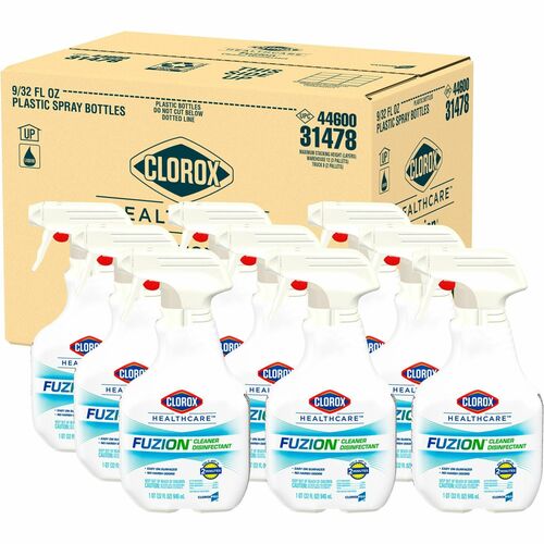 Clorox Fuzion Cleaner Disinfectant - Ready-To-Use - 32 fl oz (1 quart)Bottle - 9 / Carton - Low Odor, Odor Neutralizer, Easy to Use - Translucent