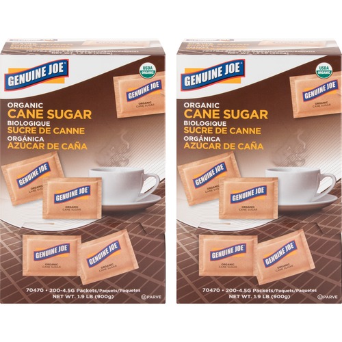 Genuine Joe Turbinado Natural Cane Sugar Packets - Packet - 0.159 oz (4.5 g) - Molasses Flavor - Natural Sweetener - 2/Carton - 200 Per Box