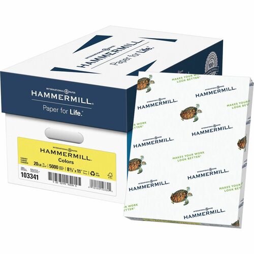 Hammermill Colors Recycled Copy Paper - Letter - 8 1/2" x 11" - 20 lb Basis Weight - Canary - 5000 / Carton - FSC - Jam-free, Archival-safe, Acid-free