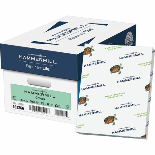 Hammermill Colors Recycled Copy Paper - Letter - 8 1/2" x 11" - 20 lb Basis Weight - Green - 5000 / Carton - FSC - Jam-free, Archival-safe, Acid-free