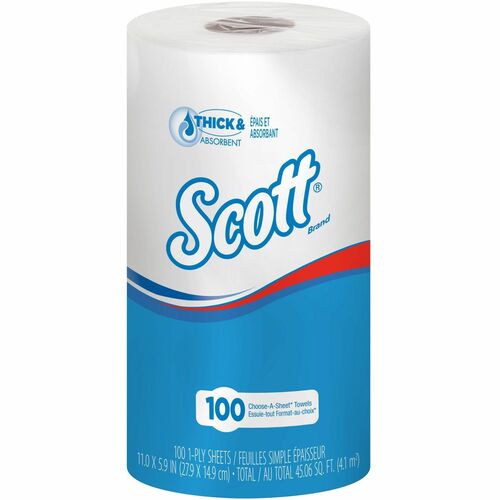 Scott Kitchen Roll Towels - 1 Ply - 102 Sheets/Roll - 1.80" Core - White - Paper - 24 / Carton