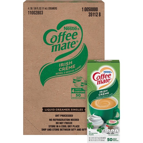 Coffee mate Irish Cream Flavor Liquid Creamer Singles - Irish Cream Flavor - 0.38 fl oz (11 mL) - 200/Carton - 200 Serving