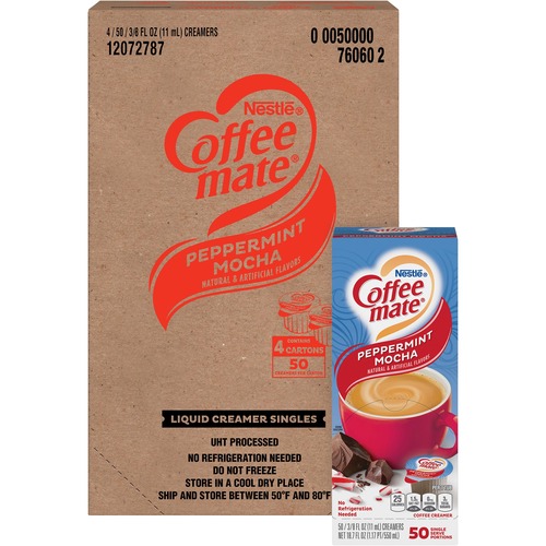 Coffee mate Liquid Coffee Creamer Singles, Gluten-Free - Peppermint Mocha Flavor - 0.38 fl oz (11 mL) - 200/Carton - 200 Serving