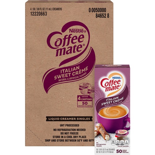 Coffee mate Italian Sweet Creme Liquid Creamer Singles - Italian Sweet Creme Flavor - 0.38 fl oz (11 mL) - 4/Carton - 50Box - 200 Serving