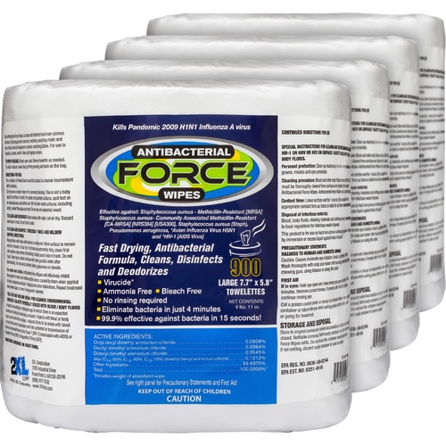 2XL Antibacterial Force Wipes Bucket Refill - 900 / Bag - 4 / Carton - Non-irritating, Soft, Hygienic, Durable, Absorbent, Anti-bacterial, Disposable, Disinfectant, Non-irritating, Absorbent, Refillable - White