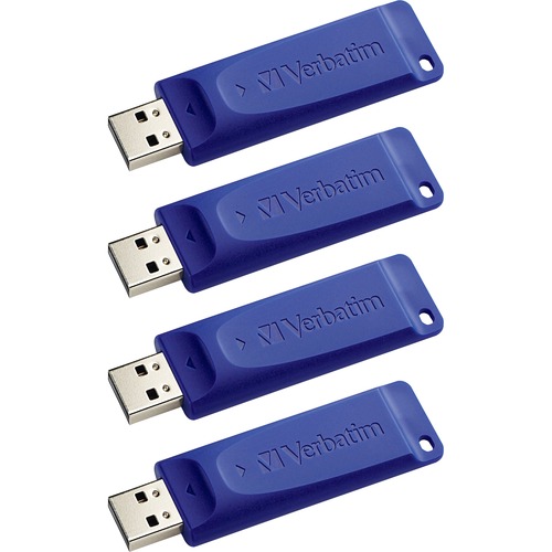 Verbatim Classic USB Flash Drive - 4 GB - USB - Blue - 4/Pack - Capless, Retractable