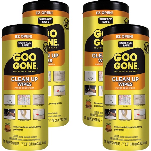 Goo Gone Tough Task Wipes - Disposable, Non-abrasive - White - 24 Tub - 4 / Carton