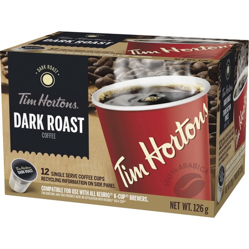 TIM HORTONS Dark Roast Coffee Pod - Compatible with Keurig Brewer - Arabica - Dark - 4.4 oz - 12 / Box
