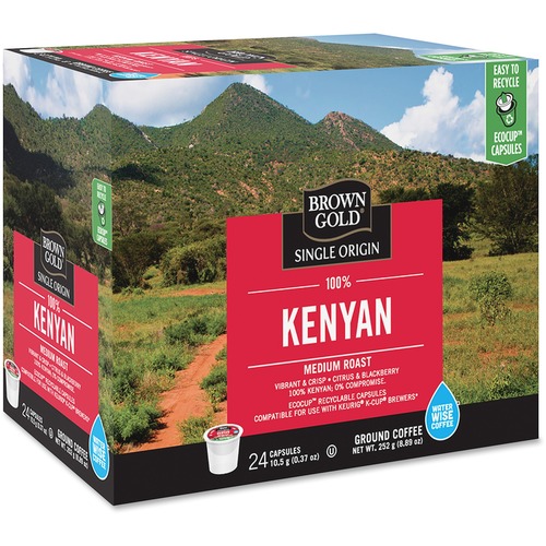 Brown Gold 100% Kenyan Medium-Roast Coffee K-Cups - 24 / Box - Single Serve Pods - MRPKBGKEN24