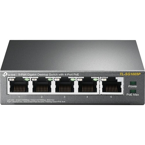 TP-Link TL-SG1005P - 5-Port Gigabit PoE Switch - Limited Lifetime Protection - 4 PoE+ Ports @65W - Desktop - Plug & Play - Sturdy Metal w/ Shielded Ports - Fanless - QoS & IGMP Snooping