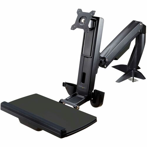 StarTech.com Sit Stand Monitor Arm - Desk Mount Sit-Stand Workstation up to 27inch VESA Display - Standing Desk Converter - Keyboard Tray - Desk mount sit-stand monitor arm supports single VESA display up to 27in/17.6lb (or 34" ultrawide) - Adjustable hei