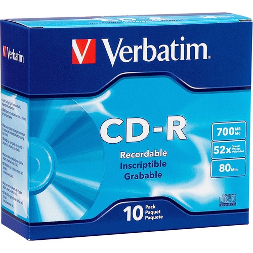 Verbatim CD-R 700MB 52X with Branded Surface - 10pk Slim Case - 52X - 700MB - 10pk Slim Case
