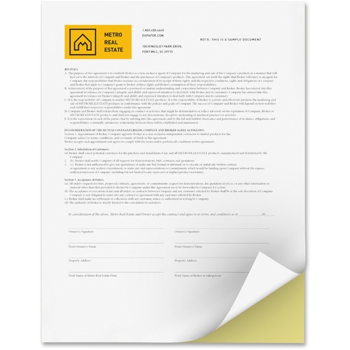 Xerox Bold Digital Carbonless Paper - Letter - 8 1/2" x 11" - 2500 / Carton - Sustainable Forestry Initiative (SFI) - Capsule Control Coating - White, Canary