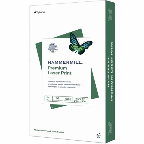 Hammermill Paper for Color 8.5x14 Laser, Inkjet Copy & Multipurpose Paper - White - 98 Brightness - Legal - 8 1/2" x 14" - 24 lb Basis Weight - Ultra Smooth - 500 / Ream - SFI - Copy & Multi-use White Paper - HAM104612