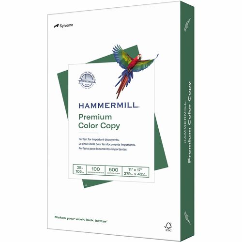 Hammermill Paper for Color 11x17 Laser, Inkjet Copy & Multipurpose Paper - White - 100 Brightness - Ledger/Tabloid - 11" x 17" - 28 lb Basis Weight - 500 / Ream - FSC - Copy & Multi-use White Paper - HAM102541