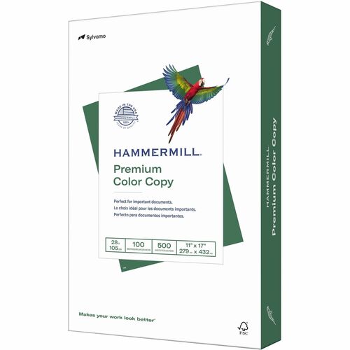 Hammermill Premium Color Copy Paper - White - 100 Brightness - Ledger/Tabloid - 11" x 17" - 28 lb Basis Weight - White - 500 / Ream