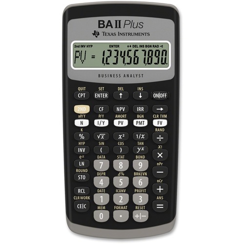 Texas Instruments BA-II Plus Advance Financial Calculator - Power OFF Memory Protection - 1 Line(s) - 10 Digits - LCD - Battery Powered - 1 - Button Cell - 0.6" x 3" x 6" - Dark Gray - 1 Each