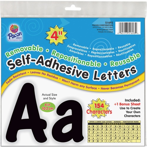 UCreate 154 Character Self-adhesive Letter Set - Uppercase Letters, Numbers, Punctuation Marks Shape - Self-adhesive, Removable, Repositionable, Reusable, Fade Resistant, Acid-free, Residue-free, Damage Resistant, Easy to Use - 4" Height x 9" Length - Bla