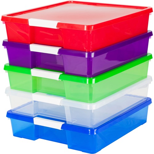 Storex Stackable Craft Box - 3" Height x 14" Width14" Length - Stackable - Assorted Bright