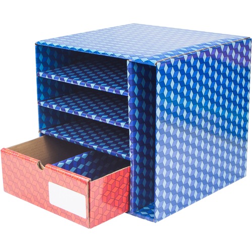 Storex Corrugated Supply Station - 1 Drawer(s) - 12.3" Height x 12.3" Width13.5" Length - Sturdy - Blue - Plastic, Corrugated Cardboard - 1 Each
