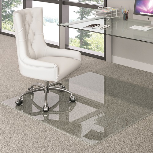 Deflecto Premium Glass Chairmat 44" x 50" - Carpet, Hard Floor, Floor - 50" (1270 mm) Length x 44" (1117.60 mm) Width x 0.25" (6.35 mm) Thickness - Rectangle - Tempered Glass - Clear - Carpet Chair Mats - DEFCMG70434450