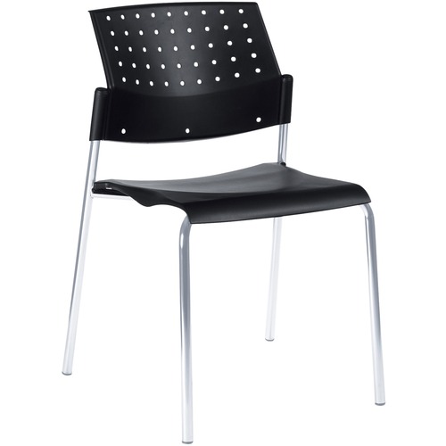 Global Sonic 6508 Stacking Chair - Black Polypropylene Seat - Black Polypropylene Back - Chrome Steel Frame - Four-legged Base - 1 Each