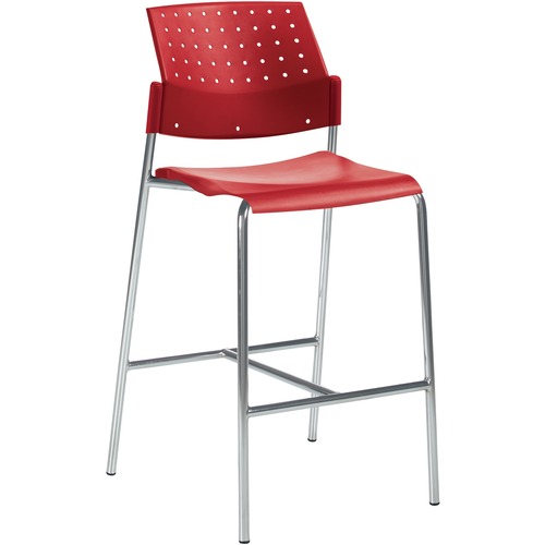 Global Sonic Armless Bar Stool, Polypropylene Seat & Back (6558) - Lip Smacker Polypropylene Seat - Lip Smacker Polypropylene Back - Steel Frame - Four-legged Base - No - 1 Each - Stools & Drafting Chairs - GLB6558LPS