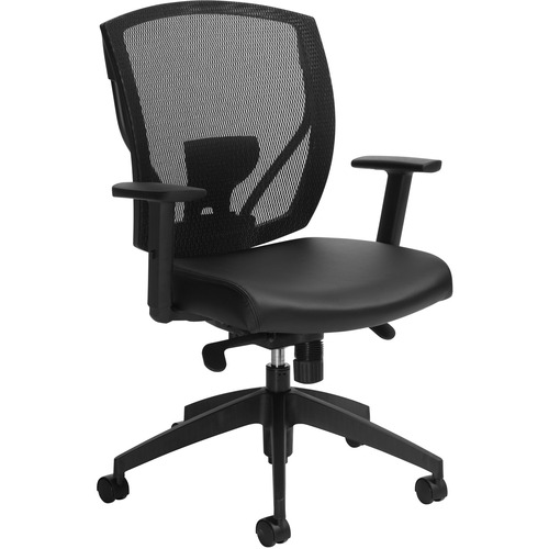 Offices To Go Upholstered Seat & Mesh Back Synchro-Tilter Task Chair - Black Bonded Leather, Fabric Seat - Black Back - Mid Back - 5-star Base - Yes - 1 Each