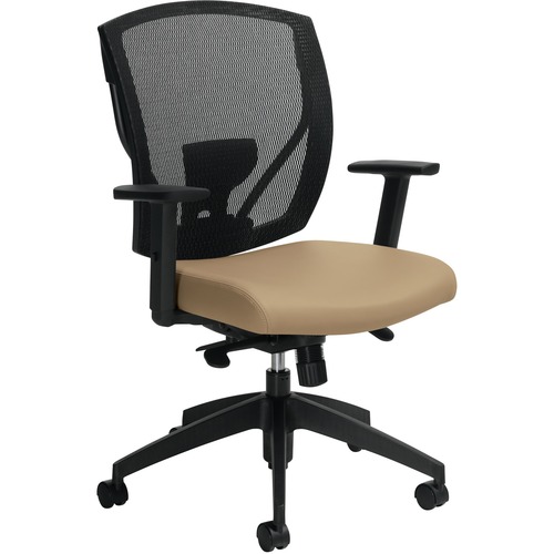 Offices To Go Ibex MVL2801 Task Chair - Parchment Bonded Leather, Fabric Seat - Black Back - Mid Back - 5-star Base - Yes - 1 Each - Medium Back - GLBMVL2801BL22BLKB