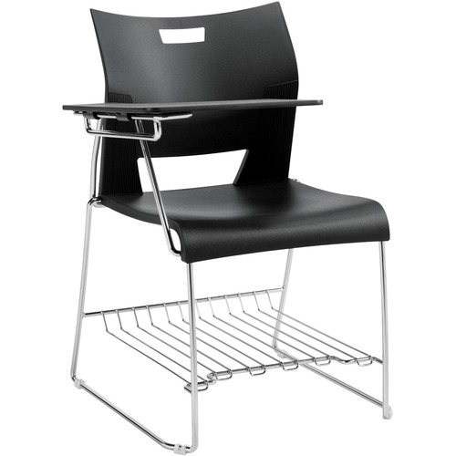 Global Duet 6621 Stacking Chair - Black Polypropylene Seat - Black Polypropylene Back - Chrome Steel Frame - Yes - 1 Each - Student Desks - GLB6621TRPBLK