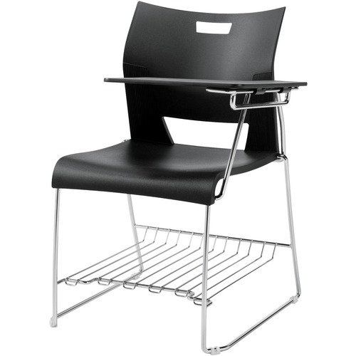 Global® Duet™ Armless Chair with Tablet Arm - Black Polypropylene Seat - Black Polypropylene Back - Chrome Steel Frame - Armrest - 1 Each