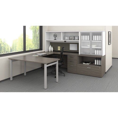 Offices To Go "U" Shape Suite - 72" x 96 - 0.1" Edge, 96"72" - Material: Thermofused Laminate (TFL) Work Surface, Polyvinyl Chloride (PVC) Edge - Finish: Absolute Acajou