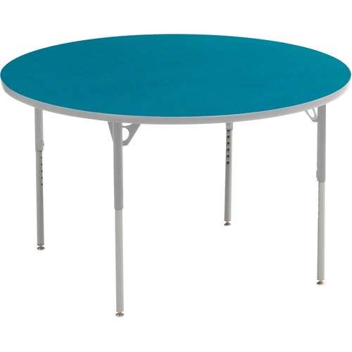 MITYBILT Aktivity + Round - Blueberry Round, High Pressure Laminate (HPL) Top - Silver Four Leg, Powder Coated Base - 4 Legs x 1" Table Top Thickness x 48" Table Top Diameter - 30" Height - Meeting & Conference Room Tables - MYBAT48RBBY