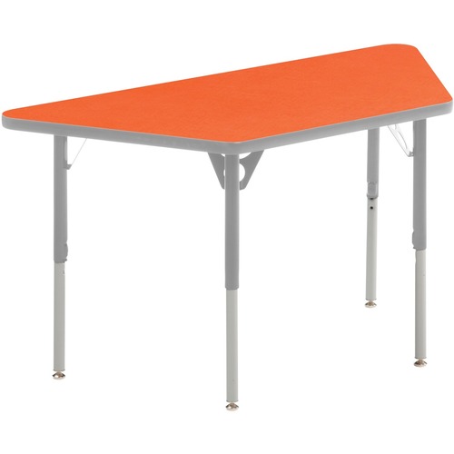 MITYBILT Aktivity Trapezoid - Tangerine Trapezoid, High Pressure Laminate (HPL) Top - Silver Four Leg, Powder Coated Base - 4 Legs - 22" (558.80 mm) to 30" (762 mm) Adjustment - 60" (1524 mm) Table Top Length x 30" (762 mm) Table Top Width x 1" (25.40 mm)