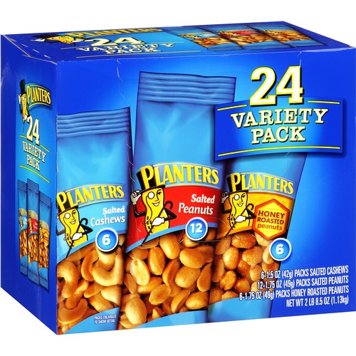 Planters Nut 24 Count-Variety Pack, 40.5 oz MultiPack - Salted Peanut, Honey Roast Peanut, Cashew - 2.53 lb - 24 / Pack