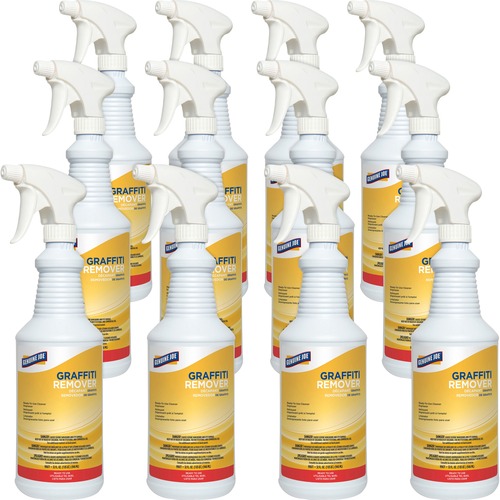 Genuine Joe Graffiti Remover - Ready-To-Use - 32 fl oz (1 quart) - Mint Scent - 12 / Carton - Deodorize, Residue-free, Non-streaking - Amber