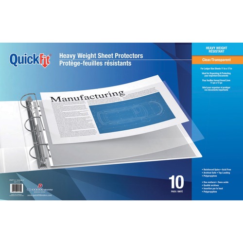QuickFit Sheet Protector - For Ledger 17" x 11" Sheet - 3 x Holes - Rectangular - Clear - Polypropylene - 10 / Pack - Sheet Protectors - RGO53170