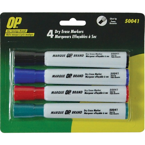 OP Brand Dry Erase Marker - Chisel Marker Point Style - Assorted - 4 / Pack - Dry Erase Markers - OPB50041