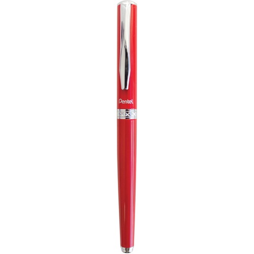 Pentel Sterling Gel Roller Pens - 0.7 mm Pen Point Size - Refillable - Black - Red Metal Barrel - 1 Each - Gel Ink Pens - PENK611BLR7AE1