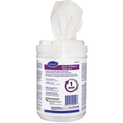 Diversey Oxivir Disinfectant - Ready-To-Use Wipe - Characteristic Scent - 6" (152.40 mm) Width x 7" (177.80 mm) Length - 160 / Tub - 60 / Pack - White - Medical Disinfectants & Cleaners - DVO5144708