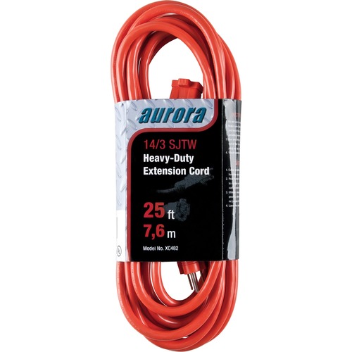 Aurora Tools Power Extension Cord - 300 V AC / 15 A - Orange - 25 ft Cord Length - 1