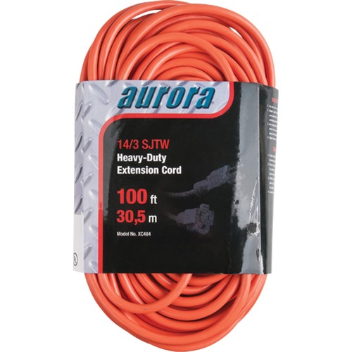 Aurora Tools Power Extension Cord - 300 V AC / 15 A - Orange - 100 ft Cord Length - 1