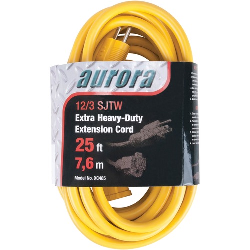 Aurora Tools Power Extension cord - 300 V AC / 15 A - Yellow - 25 ft Cord Length - 1 - Extension Cords - RRAXC485