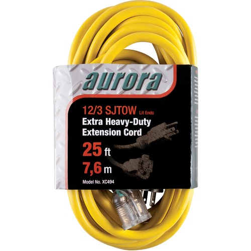 Aurora Tools Power Extension Cord - 300 V AC / 15 A - Yellow - 25 ft Cord Length - 1