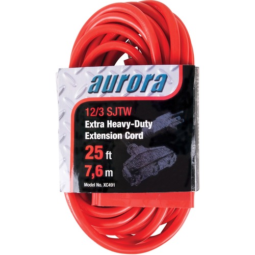 Aurora Tools Power Extension Cord - 300 V AC / 15 A - Red - 25 ft Cord Length - 1 - Extension Cords - RRAXC491