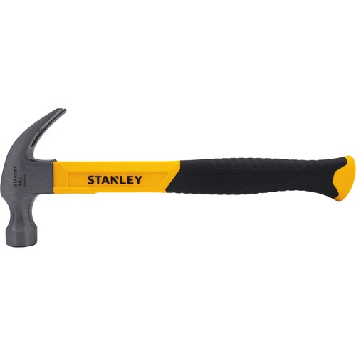 Stanley 16 oz Curve Claw Fiberglass Hammer - 13" (330.20 mm) Length - Yellow - High Carbon Steel - 725.7 g - 453.6 g Head Weight - Ergonomic Grip, Comfortable Grip, Anti-slip, Durable Handle, Shock Absorbing Handle, Heat Treated - 1 Each - Hammers - BOSSTHT51512